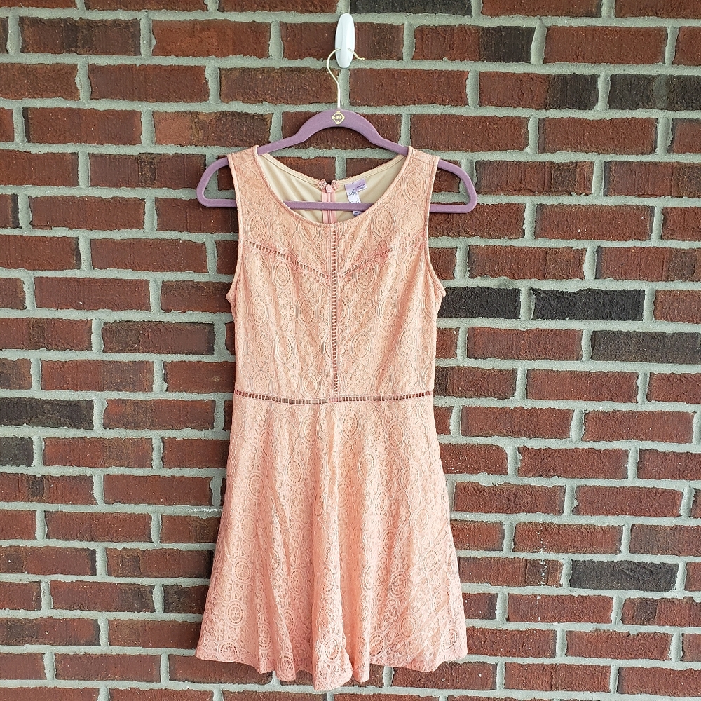 Peach Lace Mini Dress